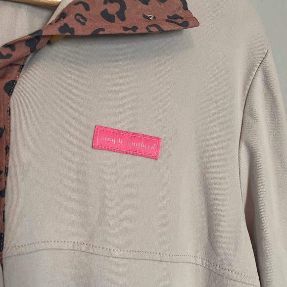 Simply Southern Super soft button pullover with leopard print accent Large - Picture 10 of 10